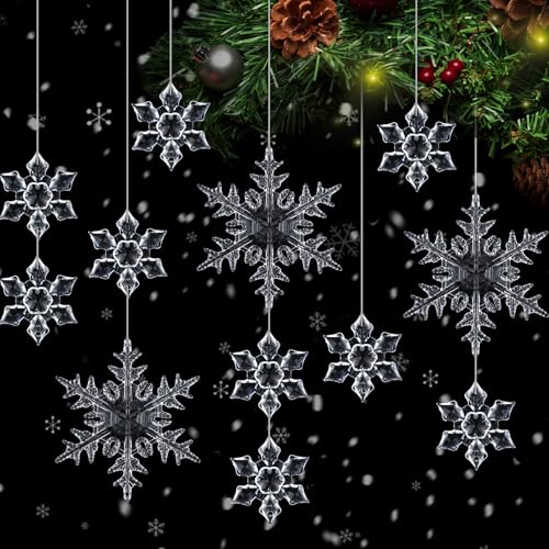 LIQWEI 27 Stück Acryl Schneeflocken Christbaumschmuck, Schneeflocken...
