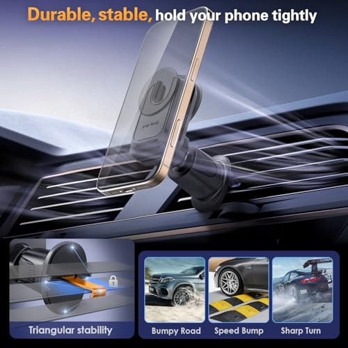 Image of pop-tech Car Vent Phone Mount for Thick Socket Grip, Air Vent Clip Phone Holder Compatible with Magsafe Wallet Black & iPhone Samsung Card Holder, Cellphone Stand with Sticky Adhesive