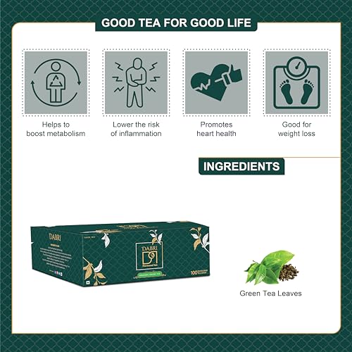 Image of Dabri Detox Green Tea Double Chamber 100 Dip Tea Bags | Fresh Natural flavoured green tea for good health | Rich with Anti-Oxidants | Immunity Booster, Improves Metabolism & Used to Reduces Waist