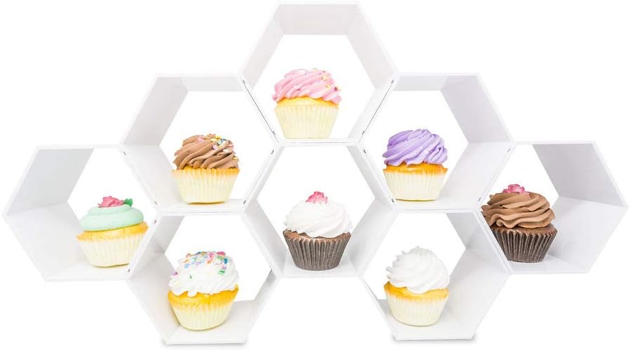 Cupcake Stand -Unique Design Honeycomb Cupcake holder |Create Several Styles with Different Combinations of Hexagon Shelf (White)