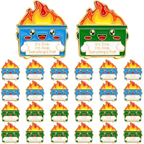 Image of Misdary 24 Pcs Dumpster Fire I'm Fine Lapel Pins Positive Enamel Pins Inspirational Employee Coworker Appreciation Gifts Bulk Cute Pins for Team Recognition Gifts Office Humor Emergency Nurse Gift