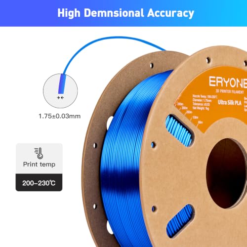 Image of ERYONE Silk Filament PLA+ 1.75mm Upgraded Shiny 3D Printer Filament, Gloss Finish, Fit Most FDM Printer Stable Printing,1kg (2.2LBS) /Spool, Blue