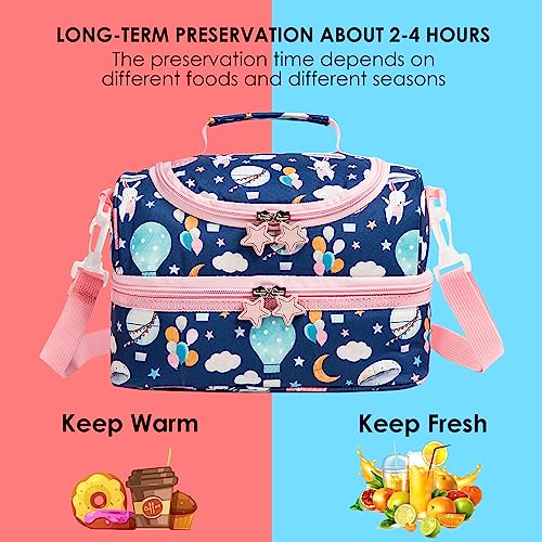 Image of Insulated Kids Dual Compartment Lunch Bag Tote Pack for Girls Boys Toddler School Picnic Food Cooler Hot Water Ice with Strap Bunny