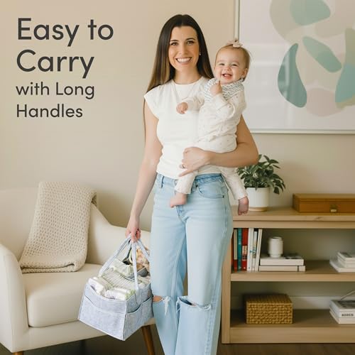 Image of PUTSKA Baby Diaper Caddy Organizer - Nursery Storage Basket for Diaper Station, Baby Basket Shower Gift List and Registry Must-Have, Newborn Essentials, Nursery Decor for Boy or Girl - Grey, Large