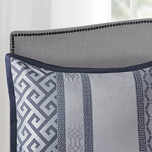 Madison Park Luxury Comforter Set-Traditional Jacquard Design All Season Down Alternative Bedding, Matching Bedskirt, Decorative Pillows, King(104"x92"), Bennett, Geometric Navy 7 Piece by Madison Park - Image 3