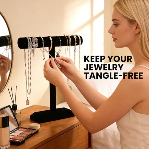 Image of Barelove Jewelry Stand Display 1 Tier, Black Velvet T-Bar Bracelet Watch Bangle Necklace Holder for Organization Showcase or Store Display