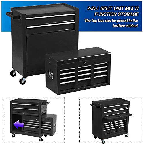 Rolling Tool Chest,Tool Chest with Wheels and Drawers,Removable 4-Wheels (2Pcs with Brake), Tool Chest,Tool Cabinet with 8 Drawers,Large Capacity Tool Box with Lock … (black)
