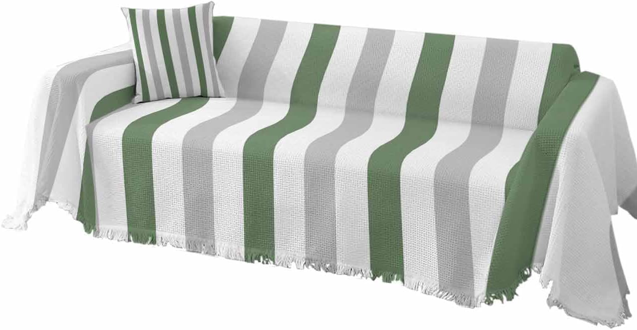 Modern Art Couch Cover, Gray Green Stripes Sofa Cover for 3 Cushion Couch Sectional Couch Slipcover Throw Sofa Covers Washable Pet Couch Cover Furniture Decor, 71"x118"