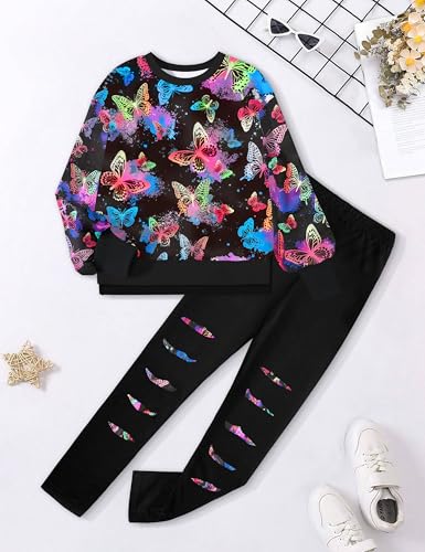 Image of Girls Clothes, Girls Outfits Tie Dye Sweatshirt Tops and Leggings Sweatpants 2 Piece Fall Winter Clothes Set 6-16T