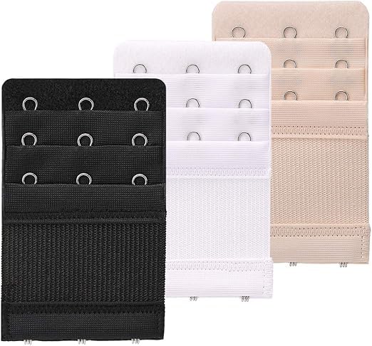 3 Pieces Bra Extenders for Women – 3 Hook Bra Extenders For Women, Comfortable Stretchy Bra Extension Straps | Adjustable Bra Back Band Extender for Tight Bras | Black, White & Nude