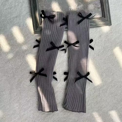 Image of Leg warmers Y2k Wind with bow lace-up knit Harajuku Kawaii leg warmers accessories 80's vintage high leg socks