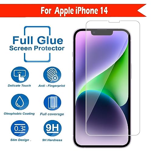 Image of Tempered Glass Screen Protector Compatible for Apple iPhone 14 with Full Screen Coverage; Except Edges and Easy Installation Kit(Transparent), Pack of 1