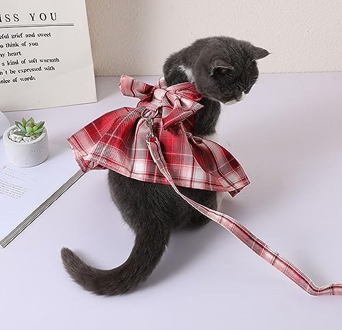 Oyccen Hund Gitter Kleid Geschirr und Leine Set Welpengeschirr Fliege Prinzessin Haustier Kleidung für Kleine Hunde Katzen