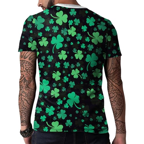 Image of Eciodci Men's St Patricks Day T-Shirts Novelty 3D Printed Shamrock Tuxedo Tees Shirt Clover Leaves Casual Short Sleeve Shirts