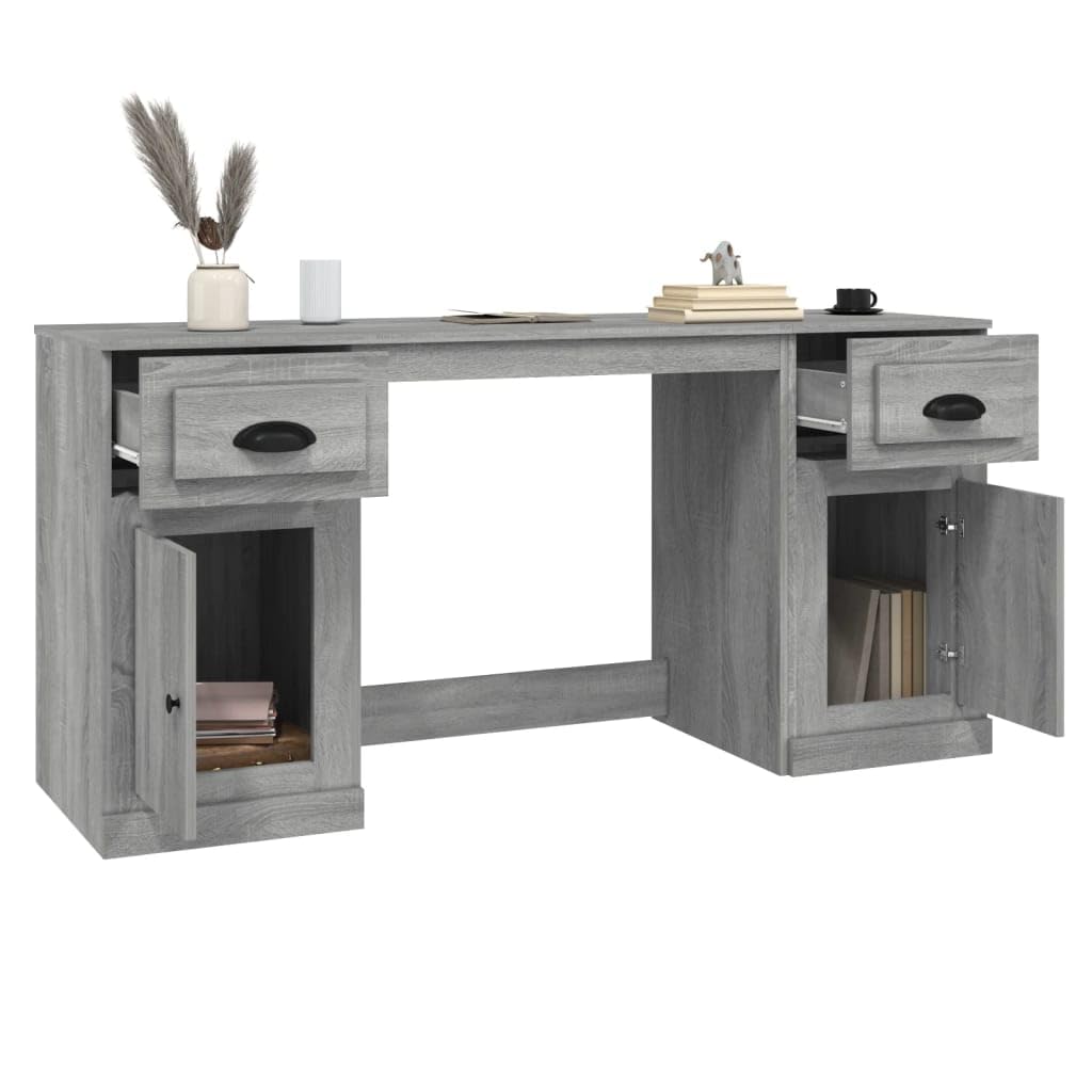 Scrivania portaoggetti grigio Sonoma, in legno Sonoma, 154,5 x 50 x 75 cm, tavolo da ufficio con armadio, scaffale, cassetto per raccoglitori e documenti sul posto di lavoro