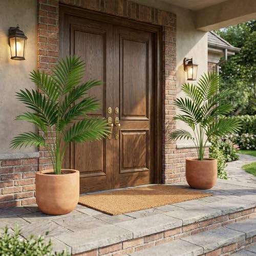 Image of Dekorly Artificial Palm Plants Leaves Faux Turtle Leaf Fake Monstera Tropical Large Palm Tree Leaves Outdoor UV Imitation Leaf Decorations (Areca Without Pot)