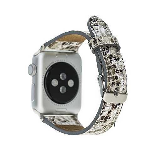 Damen Leder Armband passend für Apple Watch 1 2 3 4 Größenauswahl und Farbauswahl (38mm, Snake/Silberfarbener Connector & Schließe)