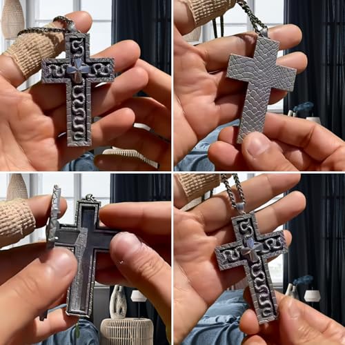 Squid Necklace, Game Secret Compartment Cross Necklace - Alloy, 3D Stereo Carving, Men's Vintage Large cross necklace3