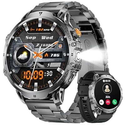 LIGE Reloj Inteligente Hombre con Llamadas Bluetooth 1000mAh Batería/LED Linterna 1.85" Grandes Smartwatch Hombre con Monitor de Sueño IP68 Impermeable 100+ Modos Deportivos para Android iOS