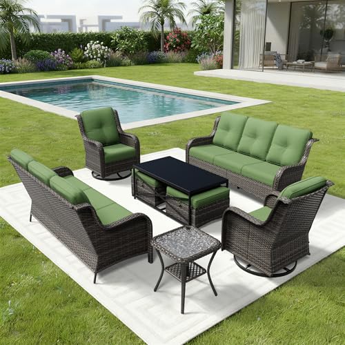 Image of Joyside 8 Piece Wicker Patio Furniture Set, Outdoor Swivel Rocker Patio Chairs with High Back, Deep Seating, Wide Armrest, Thickened Cushions, Outdoor Furniture for Deck, Porch Use