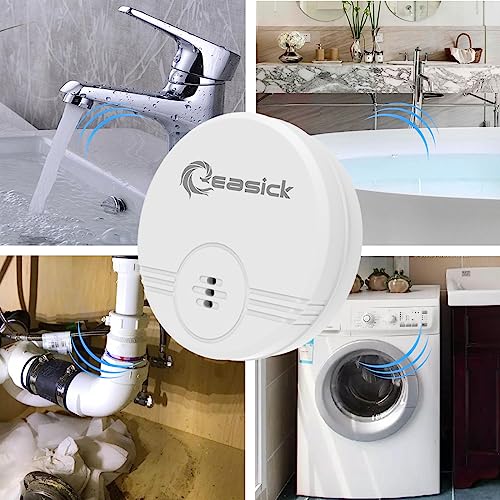 Easick Wassermelder,wasseralarm,Batterie für 3 Jahre,135 dB lauter wasserwarner,Für Wasserschäden in Fußböden,Kellern, Lagerhallen,weiß