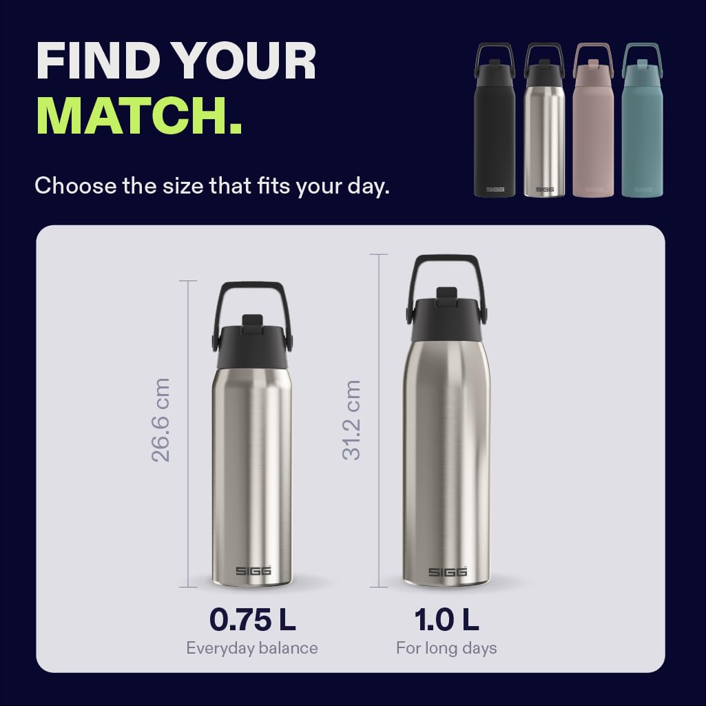 SIGG - Gourde Isotherme - Bouteille Thermos Shield Therm FLIP Brushed - Anti-fuite - Compatible lave-vaisselle - Sans BPA - 90% acier inoxydable recyclé - Argent - 0.75L