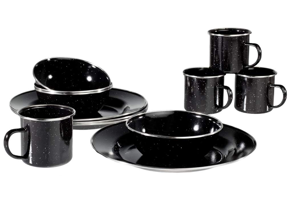 A.Blöchl Hochwertiges 12 teiliges Emaille Kochset Western für 4 Personen (12 teilig/Schwarz)