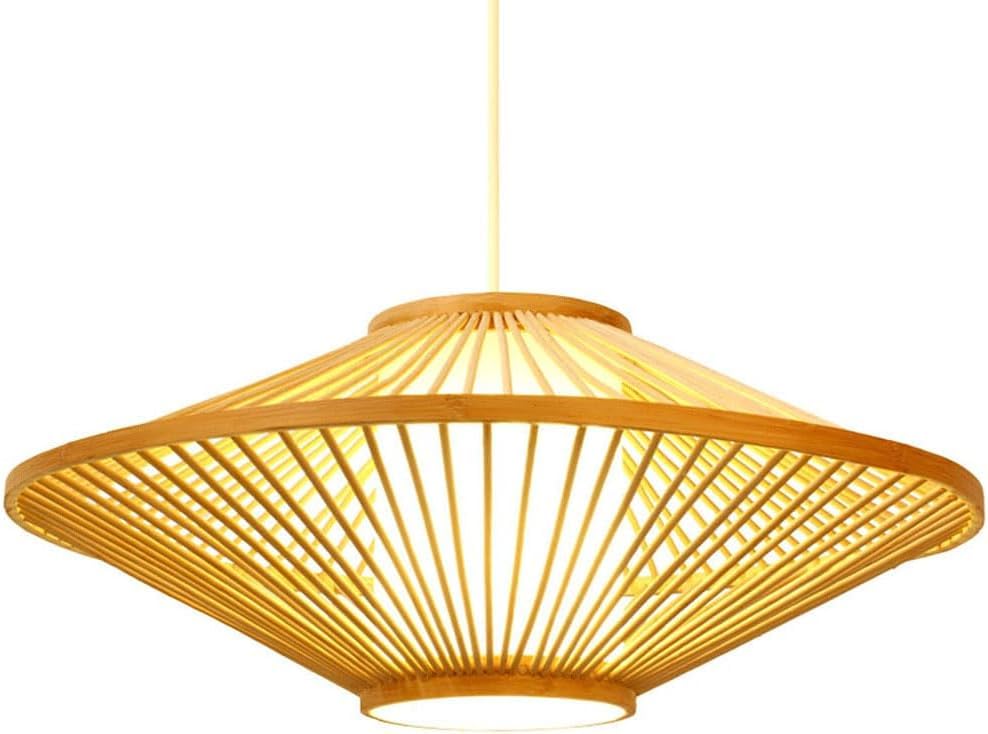 Suspension bambou tressé style chinois 50 cm luminaire E27