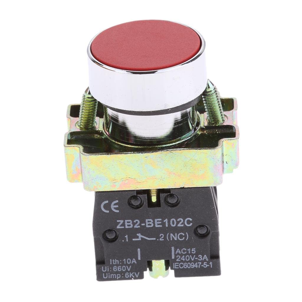 UJEAVETTE XB2-BA42 Red Momentary Self-Reset Flush Push Button Switch 1 NC N/C 22mm-picture-22