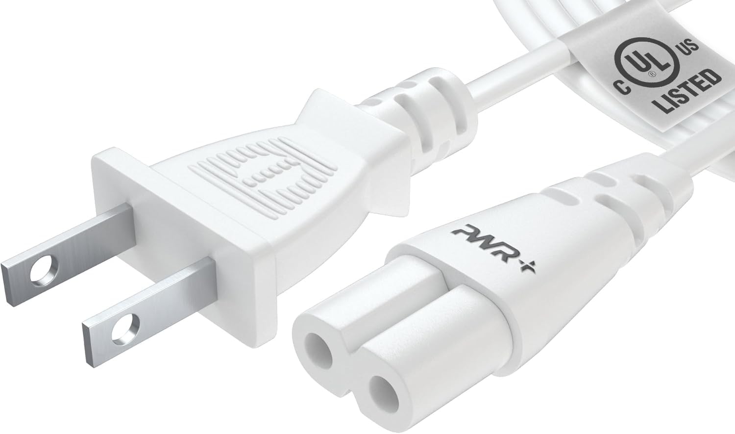 Universal 2-Slot White Power Cord for Tv Electronics and Laptops 6Ft