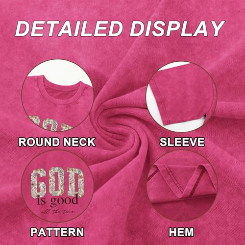 Image of Christian God is Good Shirts for Women Jesus Faith Religious T Shirts Floral Graphic Oversized Acid Washed Tee Tops