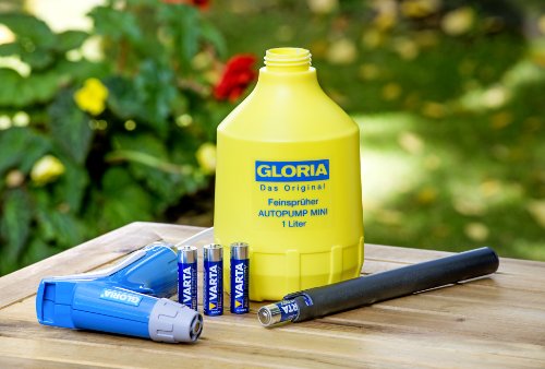 GLORIA Handsprüher AutoPump Mini | 1 L Pflanzensprüher mit Batteriebetrieb | Elektrische Sprühflasche | Düse mit LED-Licht