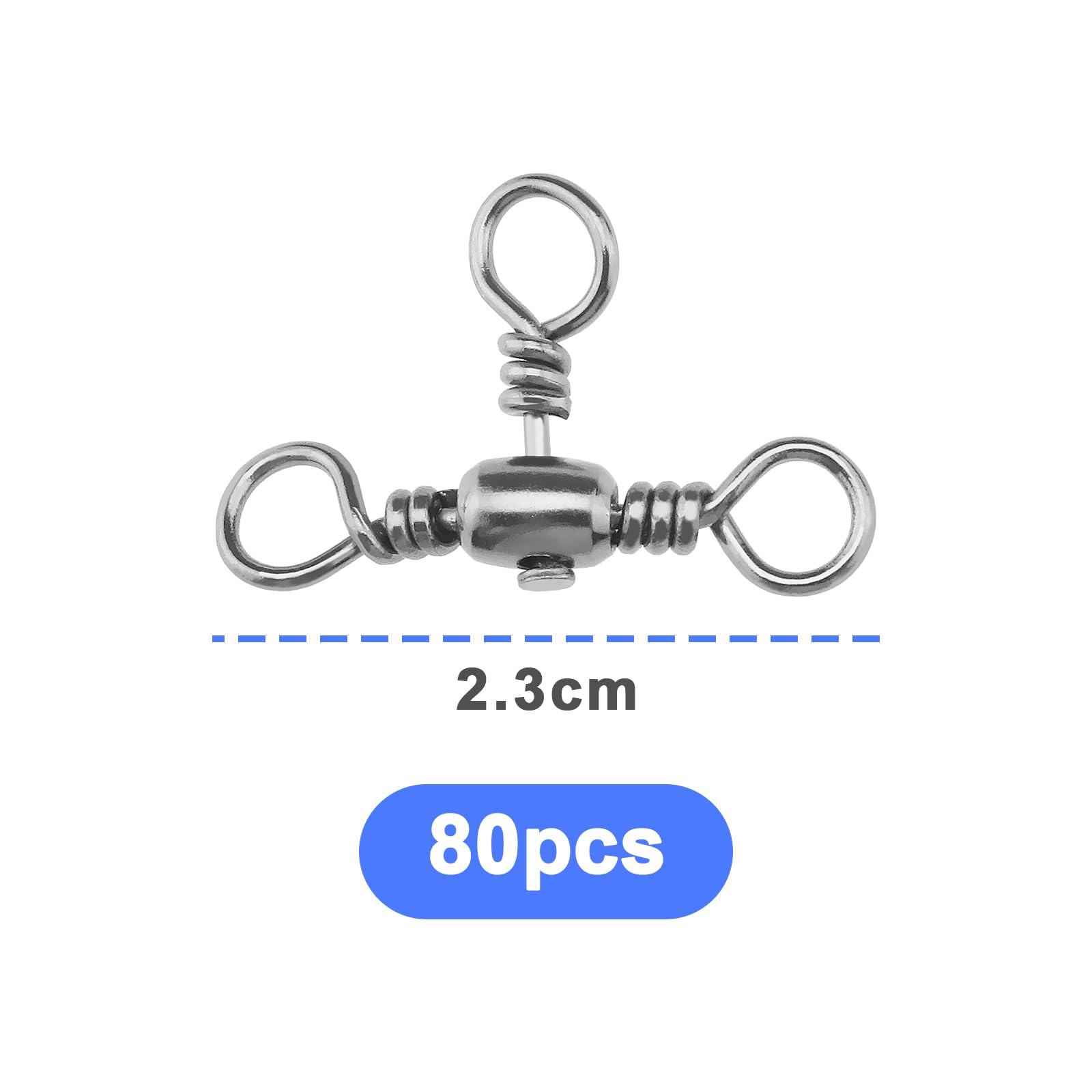 VGOL 80pcs Émerillons Pêche 3 Voies Acier Inoxydable – Connecteurs Anneau Trident, Force 27 Kg, Nickel Noir