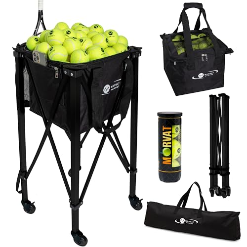 MORVAT Professional Tennis & Pickle Ball Hopper Holds 165 Balls Heavy-Duty Pro Sports Practice Cart...