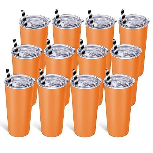 Image of VEGOND 20oz Tumbler Stainless Steel Tumbler with Lid And Straw Vacuum Insulated Double Wall Travel Coffee Mug(orange package 12)