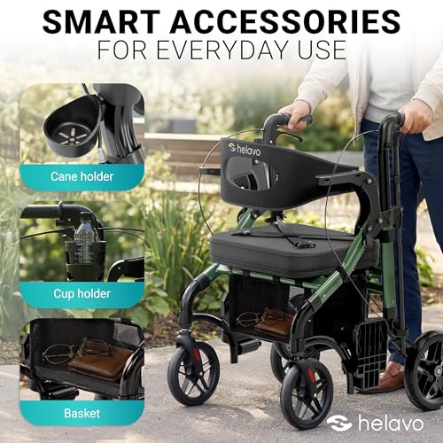 Helavo 2 in 1 Walker Wheelchair Combo with 10" All Terrain Wheels, Lightweight Rollator Transport Chair Combo, 300 lbs Load Capacity with Adjustable Height - Thumbnail 7