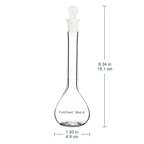 Vista 7 de FunChem Frasco volumétrico de vidrio con tapón de vidrio, pared pesada de vidrio borosilicato, clase A, tolerancia ±0.0.2 fl oz, 0.3 fl oz