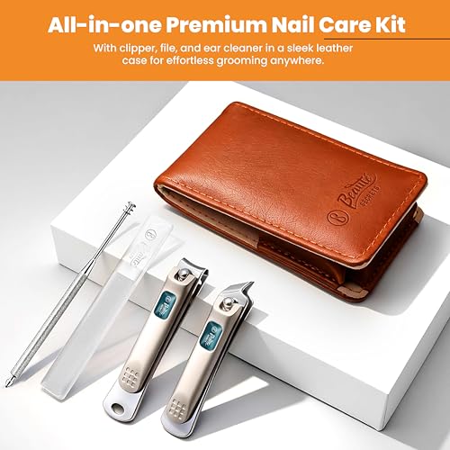 Image of Beaute Secrets Nail Cutter Set for Men & Women | Premium Nail Clipper Kit with File & Ear Cleaner | Pocket Size Grooming Kit with Leather Case, Brown