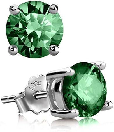 1 Pair Adabele Real 925 Sterling Silver May Birthstone Round Cut Stud Earrings 6mm CZ Green Emerald Stone Solitaire Studs Anniversary Birthday Gift SSE52