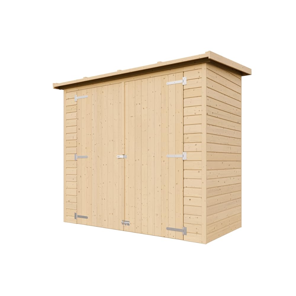 TIMBELA Gartenhaus Holz H194x123x223 cm/2.1 m², mit 17 mm Wandstärke - Geräteschuppen Holz ohne Boden, Gartenhütte Holz, Fahrrad Schuppen, Gerätehaus - Wasserfestes Dach TIMBELA M348