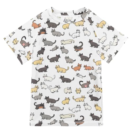 ALAZA Kids Rash Guard Boys Toddler Swim Shirts Short Sleeve Cat Stick Figure UPF 50+ 3T