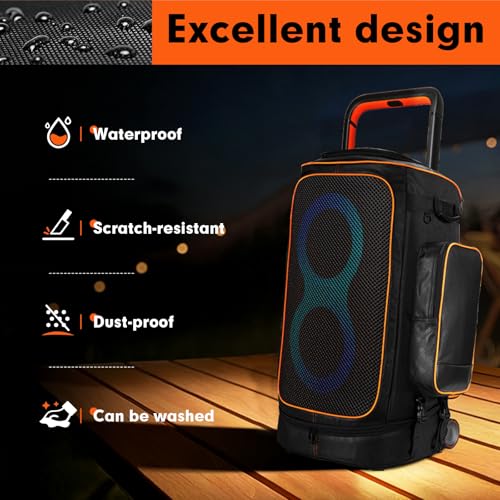 Beschermhoes voor JBL PartyBox 520, waterdichte transporttas met wielen, stofdichte opbergtas voor JBL PartyBox 520 luidsprekers voor reizen in de open lucht (zwart) - Afbeelding 4