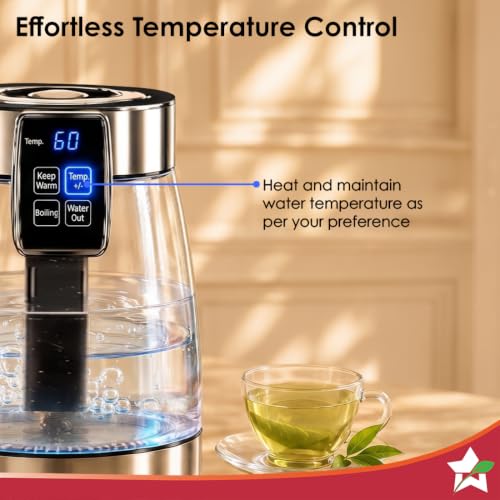 Image of Wonderchef Crystal Tap & Flow Glass Kettle & Hot Water Dispenser, 1.7 L Borosilicate Glass Jar, Built-in Battery, Temperature Sensor & Control, Multi-purpose, Portable inside Homes, 1-Yr Warranty