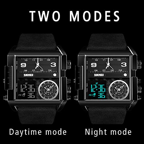 Image of SKMEI Men's Digital Sports Watch, LED Square Large Face Analog Quartz Wrist Watch with Multi-Time Zone Waterproof Stopwatch
