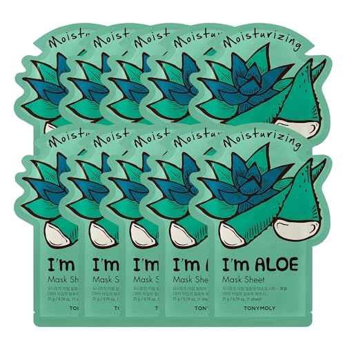 TONYMOLY I’m Aloe Sheet Mask 10-Pack – Korean Skincare Face Masks for Hydrating, Moisturizing &...