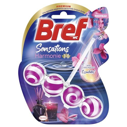 BREF WC Sensations Harmonie,Bloc WC Avec Huiles Essentielles, Produit Nettoyant pour toilettes, Formule Anti Calcaire et Anti Salete, Parfum Longue Duree Pour...