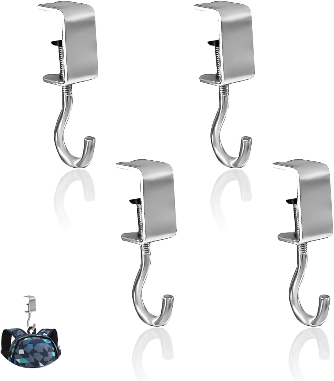 Dyouen Men's Primary Colours 4Pcs Desk Hook Bag Holder Adjustable Clip Purse Hanger Multifunctional Clamp Organizer For Wo Handbag, Backpack, Shoulder Bags Etc.