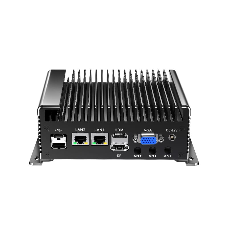 Mini PC industriale, mini PC senza ventola N100 con DDR5 1* M.2 MNVe, 4K Quad Display/USB3.0/Type-C/Win11, mini computer desktop Dual LAN WiFi/5G, GPIO, 2 RS232 COM (Switch a 2 RS485), NO RAM