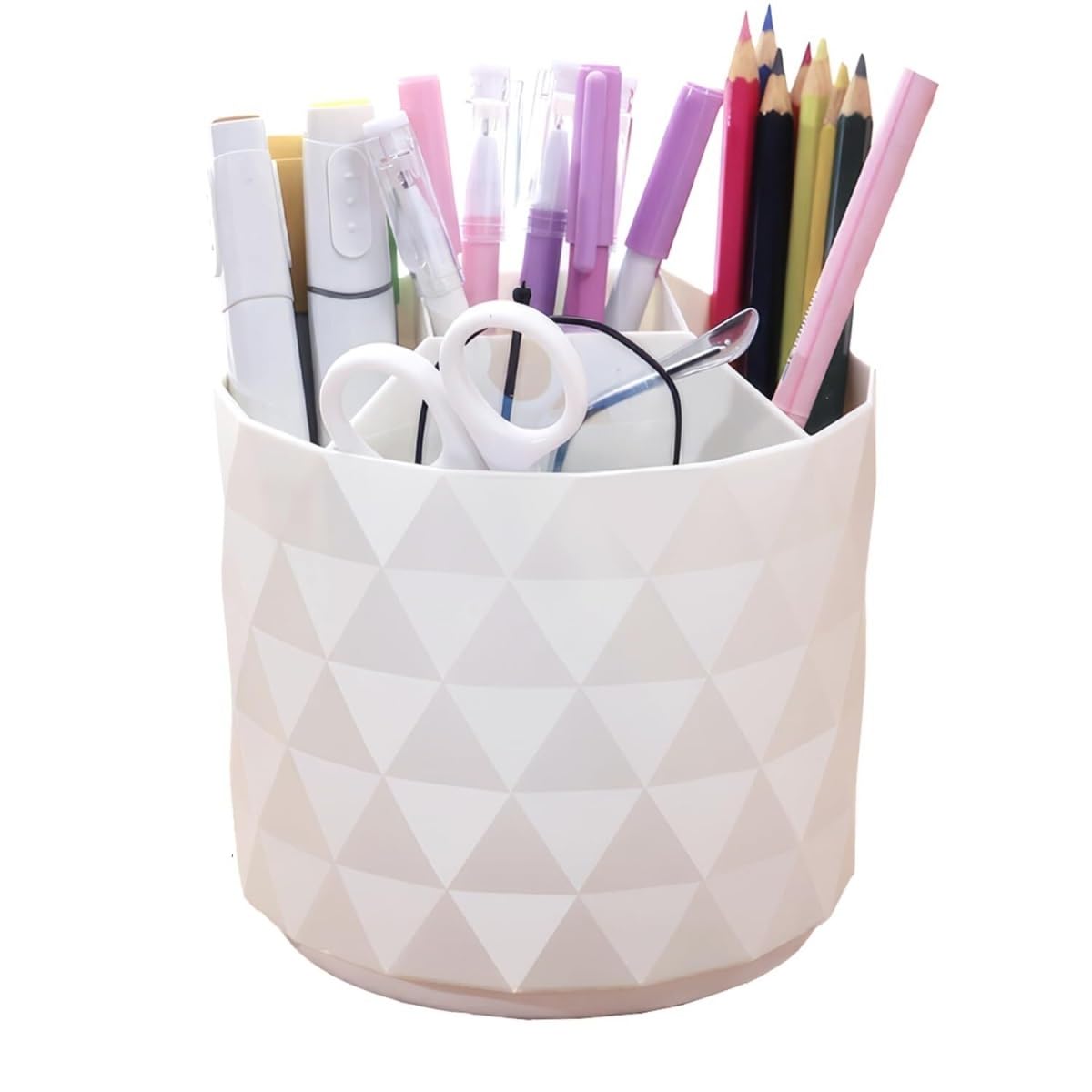 AZHKJKZH Desk Tidy Caddy Pen Holder 360° Rotation 5 Slots Desk Pencil Organizer For School Home Office Supplies(White)