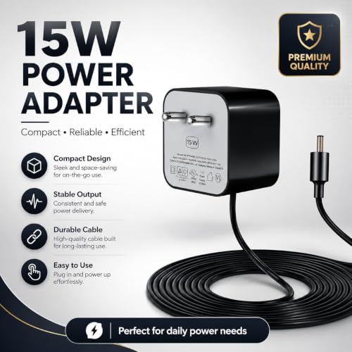 Image of 15W Power Adapter for Echo Dot 3rd Generation, Echo Dot (3rd /4th Gen) with Clock, Echo Dot Kids Edition, Echo Show 5, Echo Spot, and Fire TV Cube, 5Ft AC Adapter Power Cord (Black)